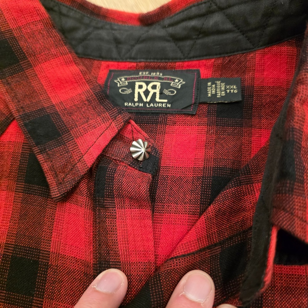 RRL Ralph Lauren Plaid Workshirt Mens XXL Western Sleeve & Hem Cut Distressed - Picture 3 of 16